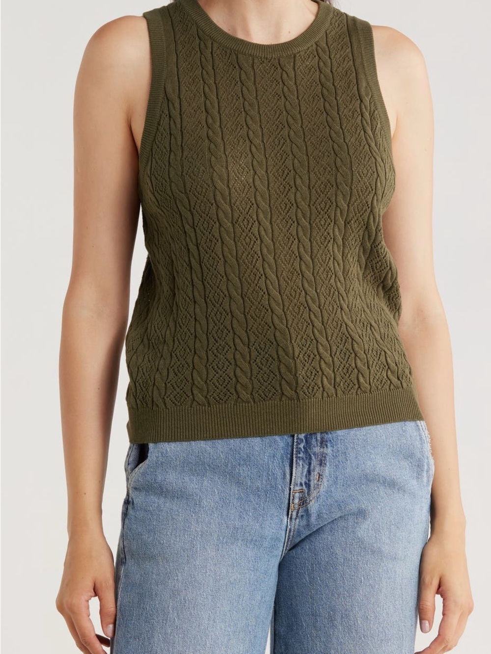 Splendid Cable & Pointelle Sleeveless Sweater in Spruce